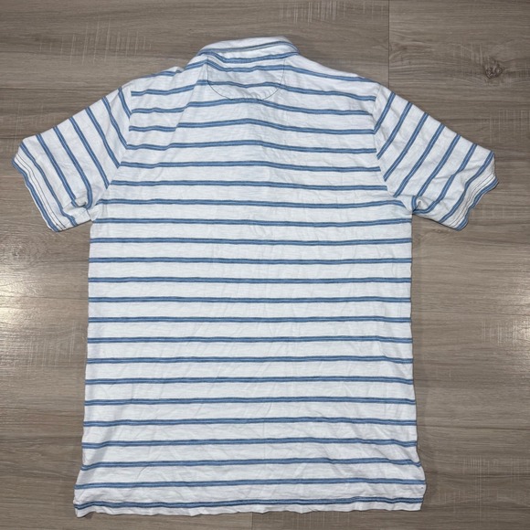 Faherty Brand Indigo Dyed Striped Short Sleeve Polo Casual Shirt Pocket Size L - Picture 3 of 9
